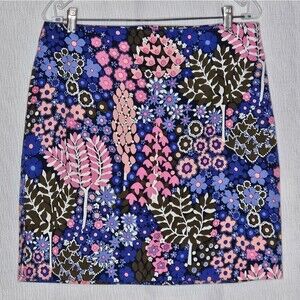 Talbots Blooming Botanicals A-Line Cotton Twill Side Zip Whimsical Stretch Skirt